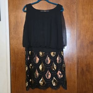 Betsy & Adam Sequin Cocktail Dress Size 14 Blouson Drop Waist